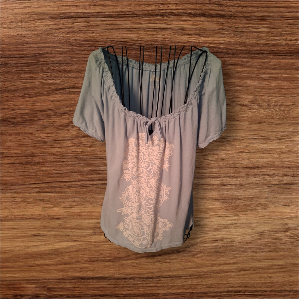 Bass Dusty Blue Short-Sleeve Peasant Blouse